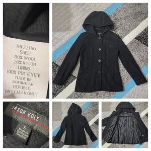 Jason Cole short hooded peacoat, size small, euc